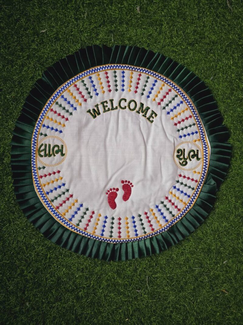 GODADI WALA Present a New Born Baby Cotton Embroidered Work Paglai Rumal ( Baby Welcome) (Embroidery) (Green) - Image 2