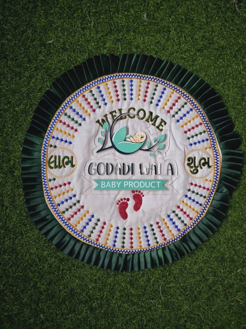 GODADI WALA Present a New Born Baby Cotton Embroidered Work Paglai Rumal ( Baby Welcome) (Embroidery) (Green)