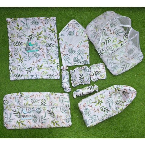 Godadi Wala Baby Bedding Set Embroidery with Digital Leaves set  (0-10)Months (Green)