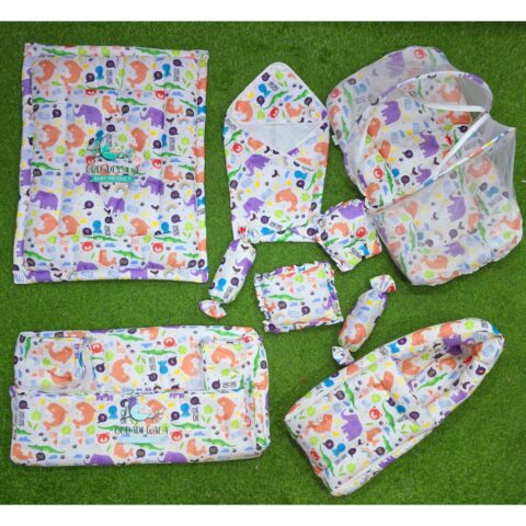 Godadi Wala Baby Bedding Set Embroidery with Digital Fish & Elephant set  (0-10)Months (Multi)
