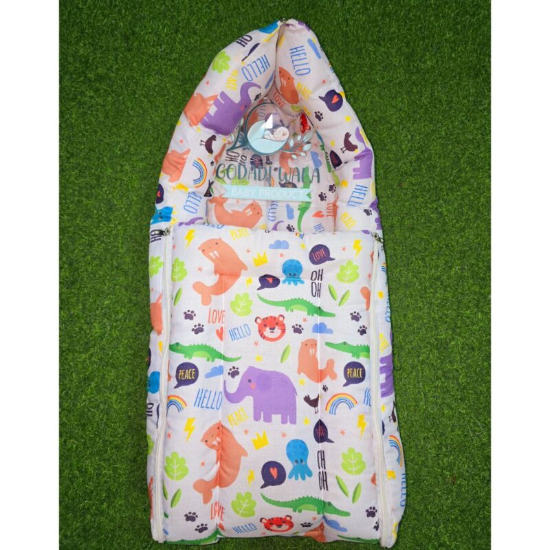 Godadi Wala Baby Bedding Set Embroidery with Digital Fish & Elephant set  (0-10)Months (Multi) - Image 2