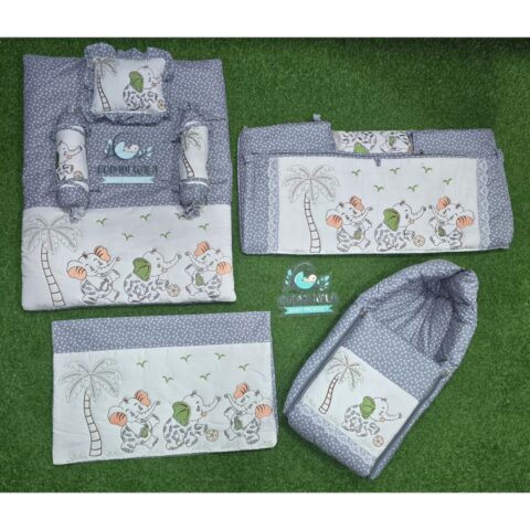 Godadi Wala Baby Bedding Set Embroidery with Digital Elephant & Tree set  (0-10)Months (Grey)