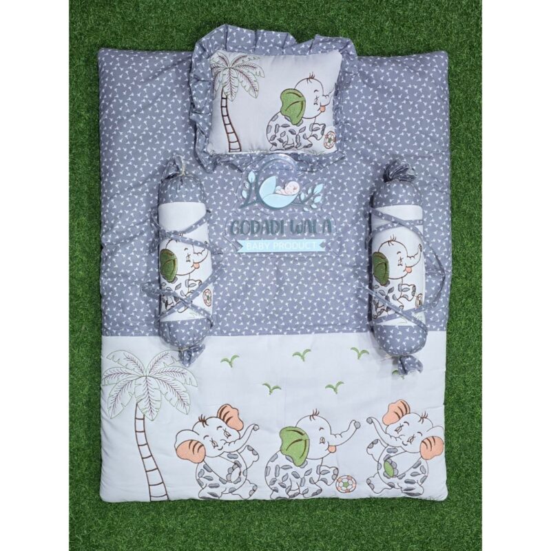 Godadi Wala Baby Bedding Set Embroidery with Digital Elephant & Tree set  (0-10)Months (Grey) - Image 2