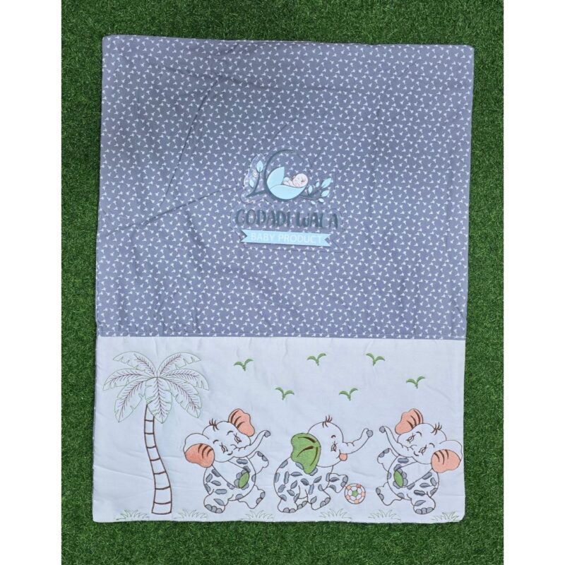 Godadi Wala Baby Bedding Set Embroidery with Digital Elephant & Tree set  (0-10)Months (Grey) - Image 3