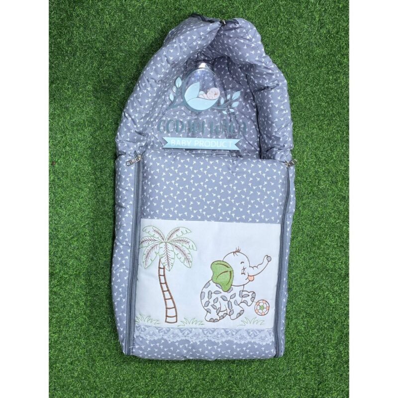 Godadi Wala Baby Bedding Set Embroidery with Digital Elephant & Tree set  (0-10)Months (Grey) - Image 4