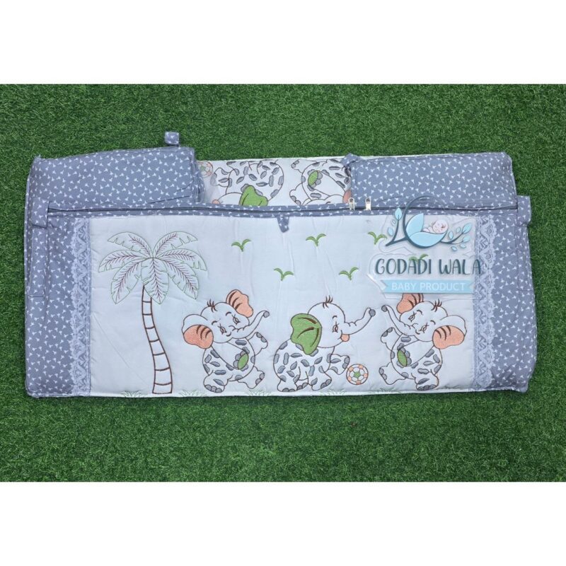 Godadi Wala Baby Bedding Set Embroidery with Digital Elephant & Tree set  (0-10)Months (Grey) - Image 5