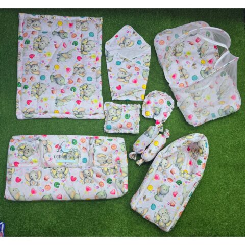 Godadi Wala Baby Bedding Set Embroidery with Digital Baby Elephant set  (0-10)Months (Multi)