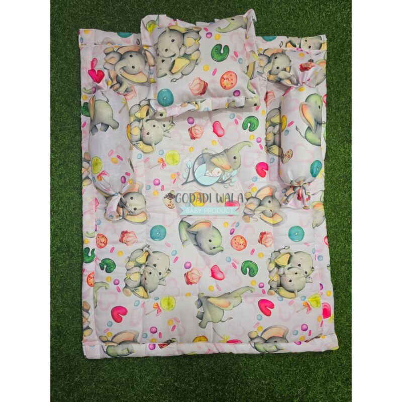 Godadi Wala Baby Bedding Set Embroidery with Digital Baby Elephant set  (0-10)Months (Multi) - Image 3