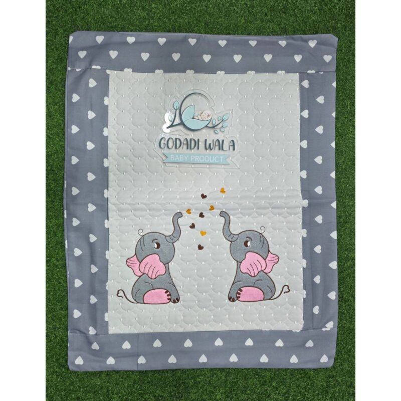 Godadi Wala Baby Bedding Set Embroidery with Digital (2-Elephants) set  (0-10)Months (Grey) - Image 2