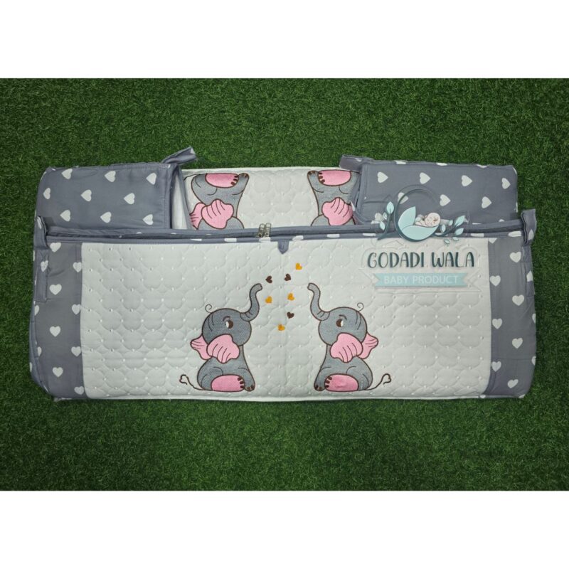 Godadi Wala Baby Bedding Set Embroidery with Digital (2-Elephants) set  (0-10)Months (Grey) - Image 5