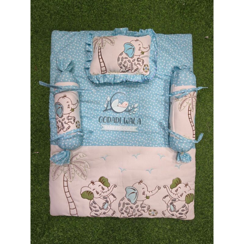Godadi Wala Baby Bedding Set Embroidery with Digital Elephant & Tree set  (0-10)Months (Blue) - Image 2