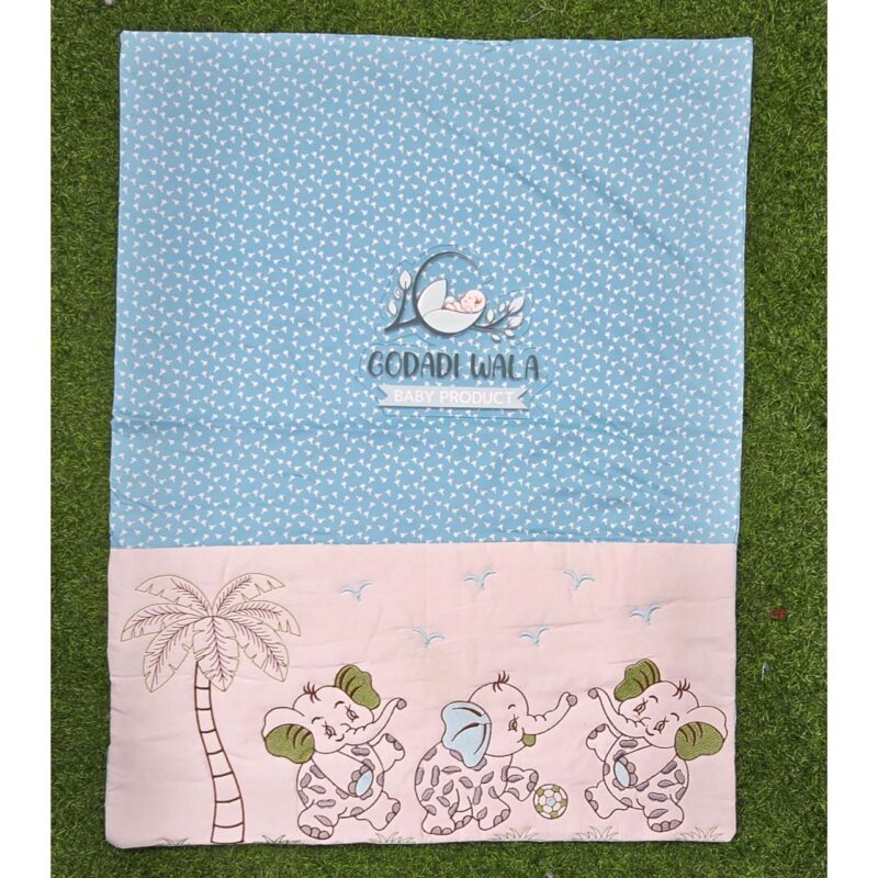 Godadi Wala Baby Bedding Set Embroidery with Digital Elephant & Tree set  (0-10)Months (Blue) - Image 3