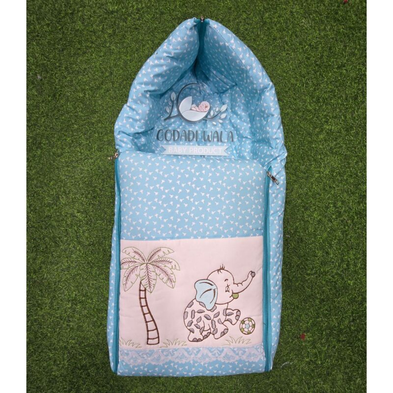 Godadi Wala Baby Bedding Set Embroidery with Digital Elephant & Tree set  (0-10)Months (Blue) - Image 4