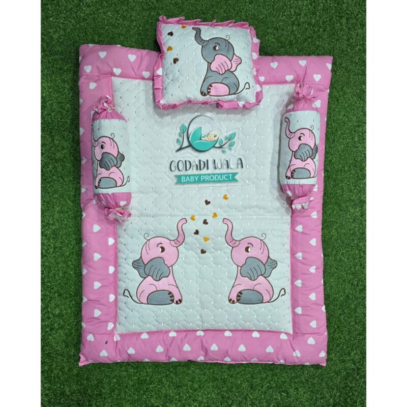 Godadi Wala Baby Bedding Set Embroidery with Digital (2-Elephant) set  (0-10)Months (Pink) - Image 2