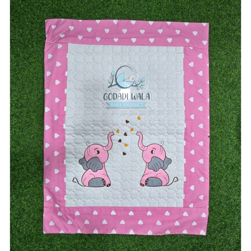 Godadi Wala Baby Bedding Set Embroidery with Digital (2-Elephant) set  (0-10)Months (Pink) - Image 3