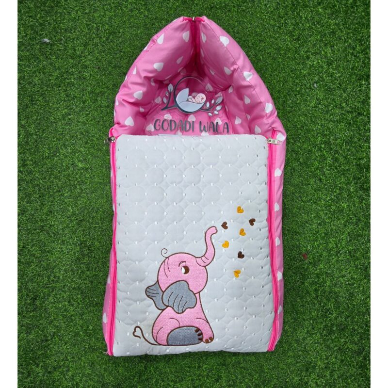 Godadi Wala Baby Bedding Set Embroidery with Digital (2-Elephant) set  (0-10)Months (Pink) - Image 4