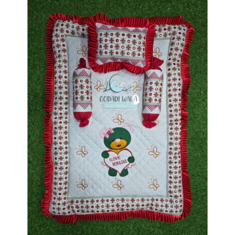 GODADI WALA baby Embroidery 4 Pcs Square Godadi Set (I Love Mom Set) (red)