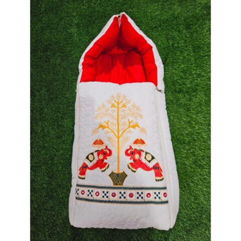 GODADI WALA baby Embroidery Work Carry Bag (khushali) (Hathi-Mor Set) (Red)
