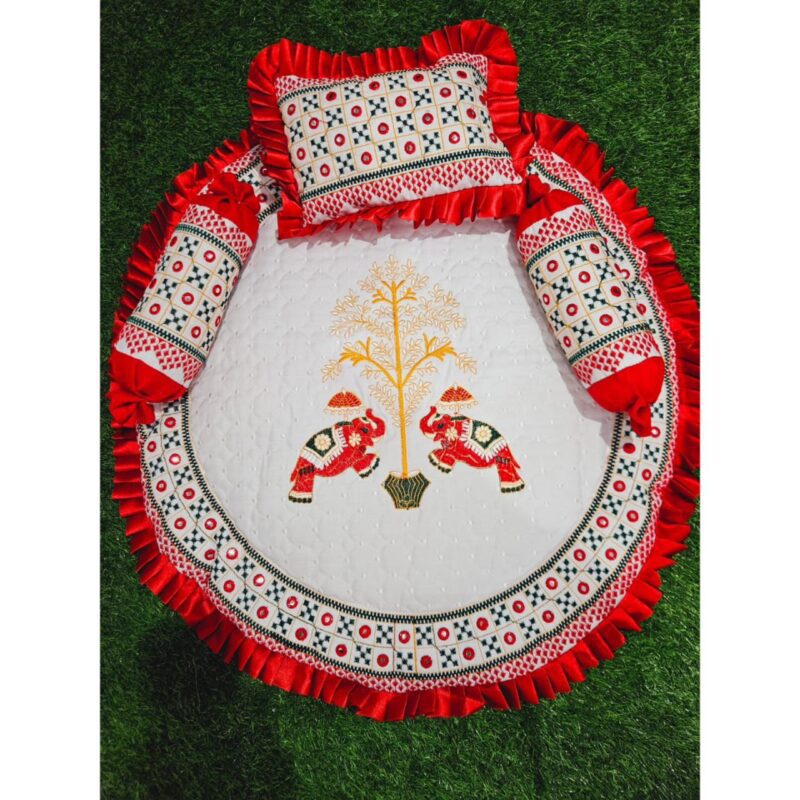 Godadi Wala Baby Bedding Set Embroidery Hathi-Mor Set (0-10)Months (Red) - Image 3
